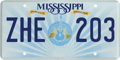 MS license plate ZHE203