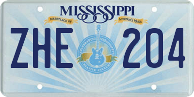 MS license plate ZHE204