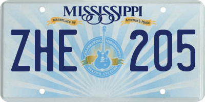 MS license plate ZHE205