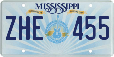 MS license plate ZHE455
