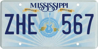 MS license plate ZHE567