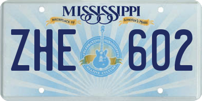 MS license plate ZHE602