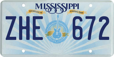 MS license plate ZHE672