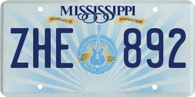 MS license plate ZHE892