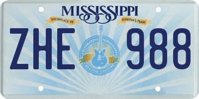 MS license plate ZHE988