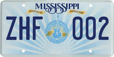 MS license plate ZHF002