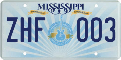 MS license plate ZHF003