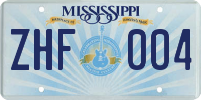 MS license plate ZHF004