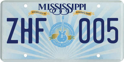 MS license plate ZHF005
