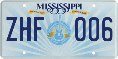 MS license plate ZHF006