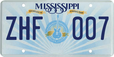 MS license plate ZHF007