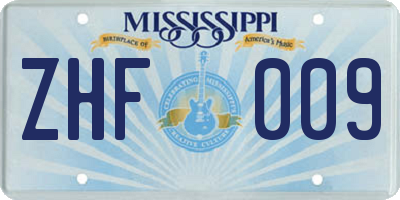MS license plate ZHF009