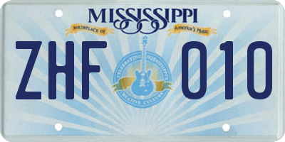 MS license plate ZHF010