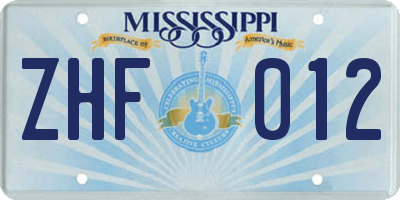 MS license plate ZHF012