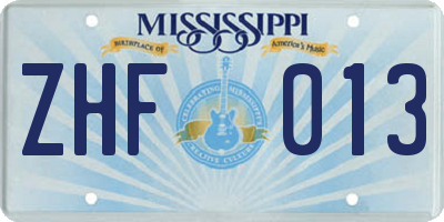 MS license plate ZHF013
