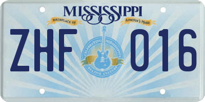 MS license plate ZHF016