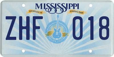 MS license plate ZHF018