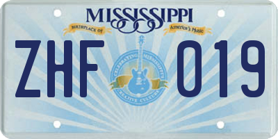 MS license plate ZHF019