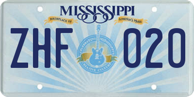 MS license plate ZHF020