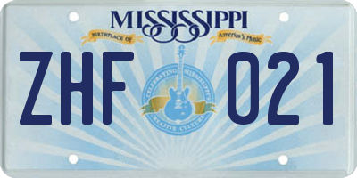 MS license plate ZHF021