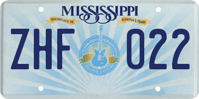 MS license plate ZHF022