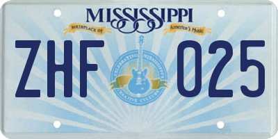 MS license plate ZHF025