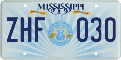 MS license plate ZHF030