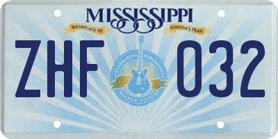 MS license plate ZHF032