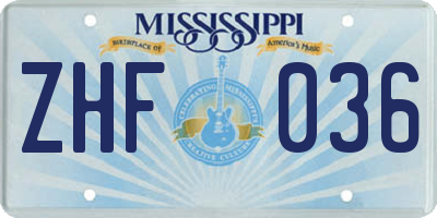 MS license plate ZHF036