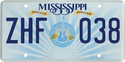 MS license plate ZHF038