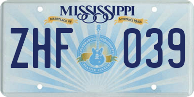 MS license plate ZHF039