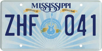 MS license plate ZHF041
