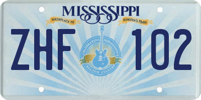 MS license plate ZHF102