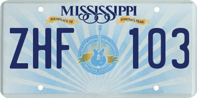 MS license plate ZHF103