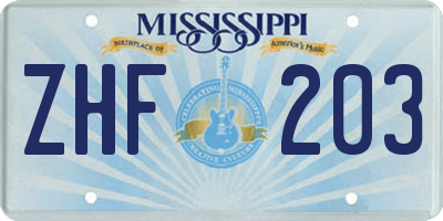 MS license plate ZHF203