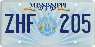 MS license plate ZHF205