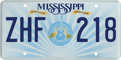 MS license plate ZHF218