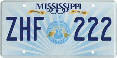 MS license plate ZHF222