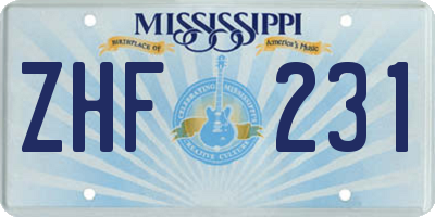 MS license plate ZHF231