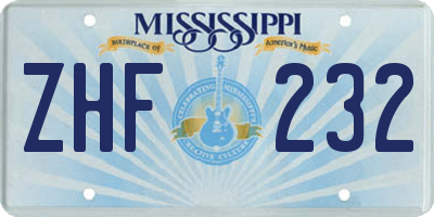 MS license plate ZHF232