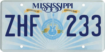 MS license plate ZHF233