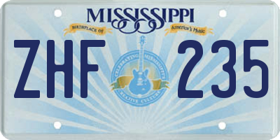 MS license plate ZHF235