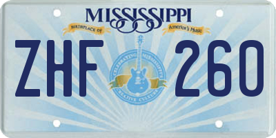 MS license plate ZHF260