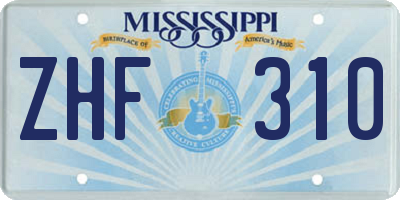 MS license plate ZHF310