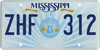 MS license plate ZHF312