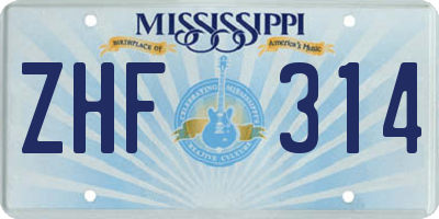 MS license plate ZHF314