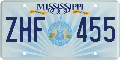 MS license plate ZHF455