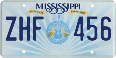 MS license plate ZHF456