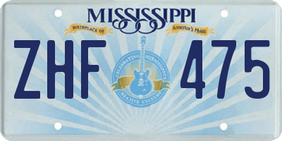 MS license plate ZHF475