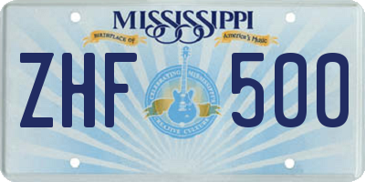 MS license plate ZHF500